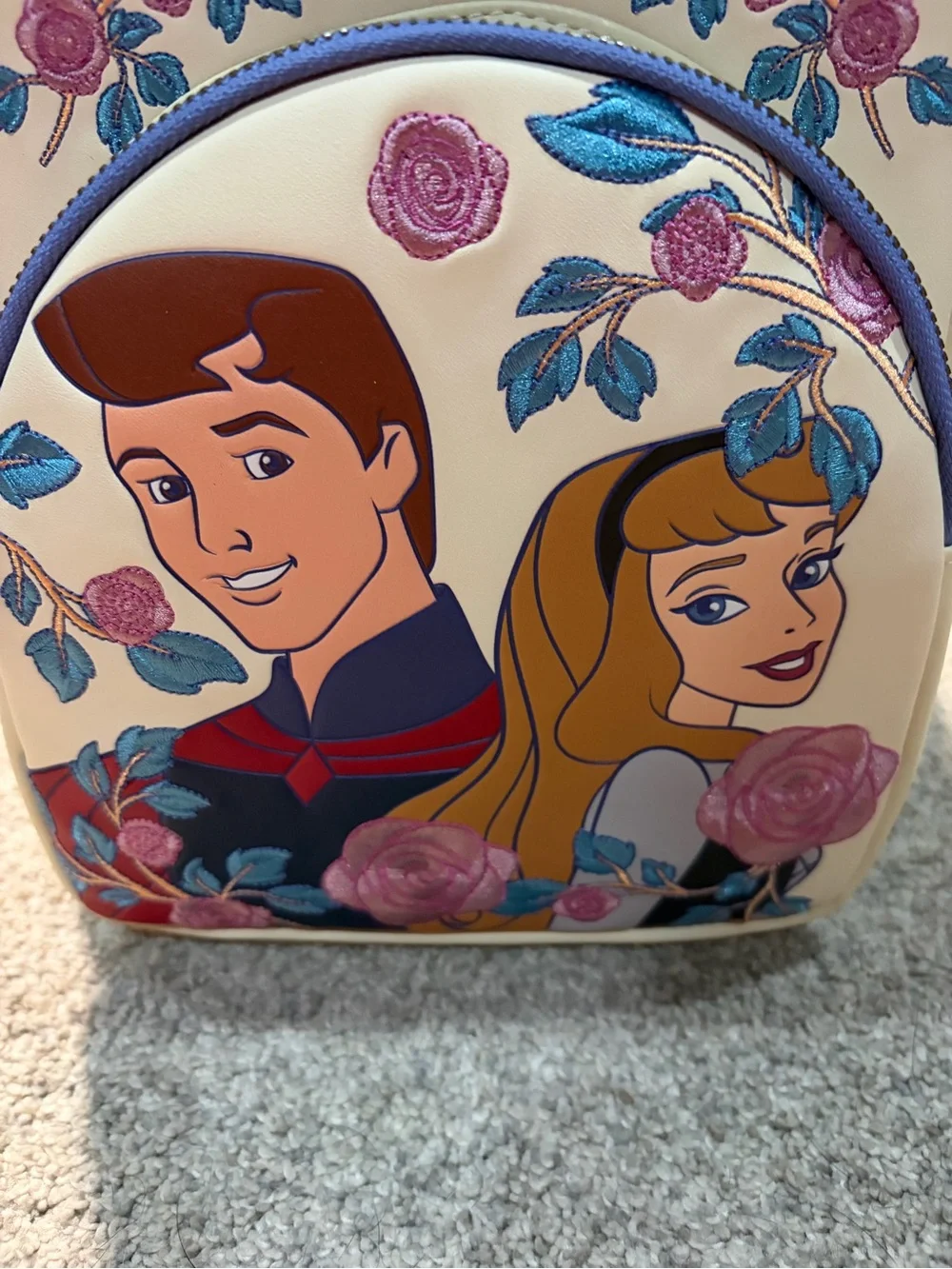 Loungefly Cream Mini Backpack with Pink & Blue Floral Accents